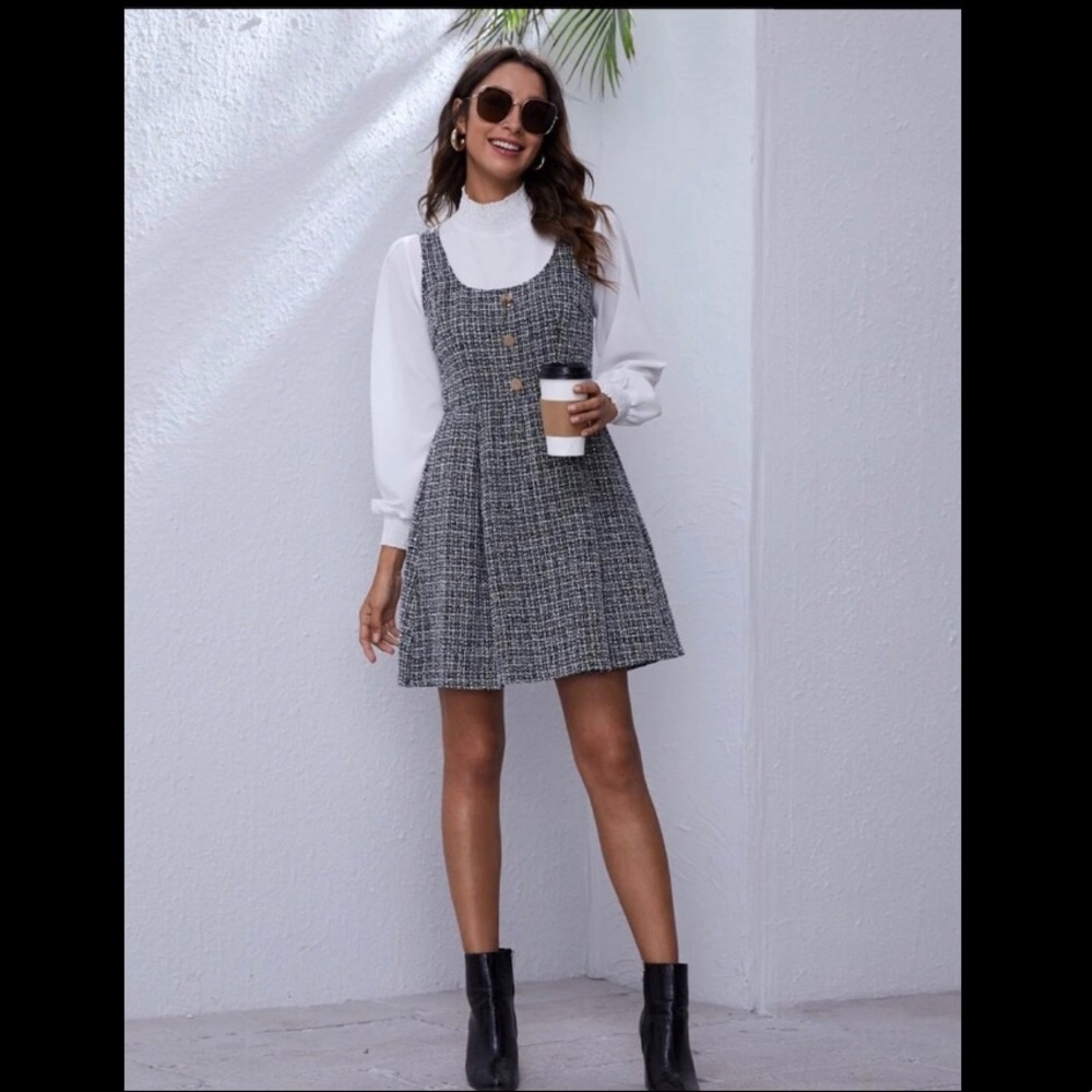 NEW Button Front Tweed Sleevless Dress